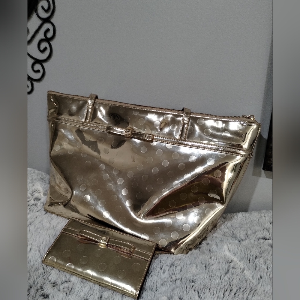 Kate Spade metallic gold tote bag and wallet